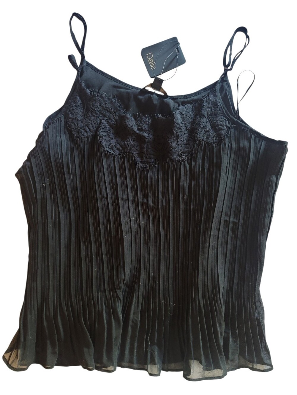 Dalia Collection Black Pleated Satin Cami